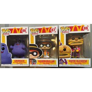 3 New Funko Pop McDonald's Lot # 86 Grimace, 87 Hamburglar, 88 Mayor Figures Mib